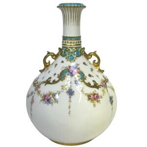 Antique Royal Crown Derby Late 1800's 6" Vase-Turquoise Gilded Accents-Exquisite